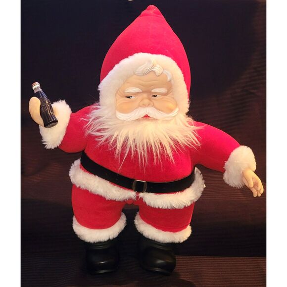 Vintage Rubber Faced SANTA with Coke Bottle Plush 16-inch DAKIN Goldsmiths 1988